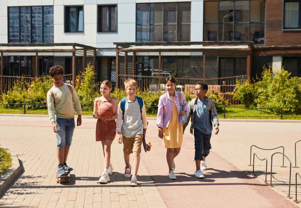group of children walking on the street